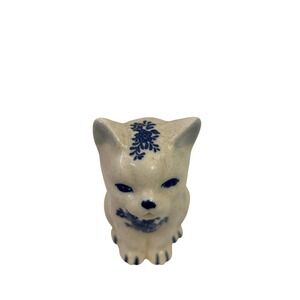 Unbranded Ceramic Cat Creamer Pitcher 4in Blue White Floral Floral Home Decor